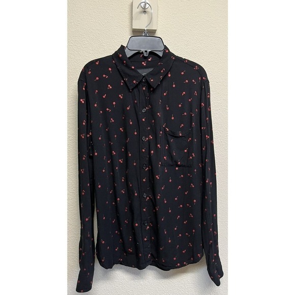 RAILS Women’s Rocsi Metallic Cherry Print Button Down Shirt Black Red Size S - Picture 9 of 11